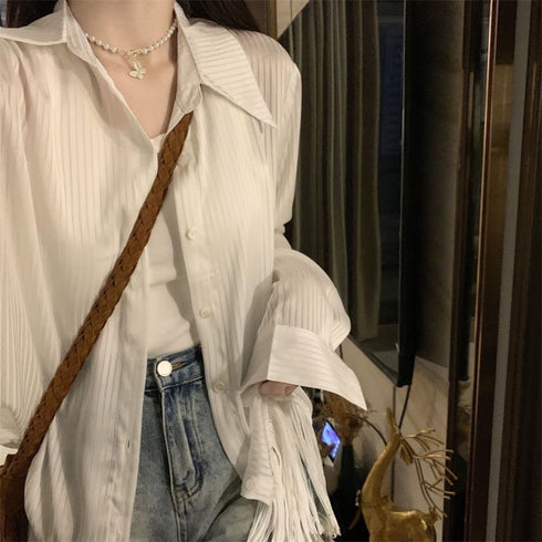 MATINEE Fringe-hem Collar Down Shirts